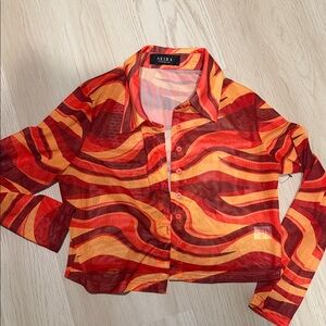 AKIRA Fiery Red and Orange Swirl Blouse